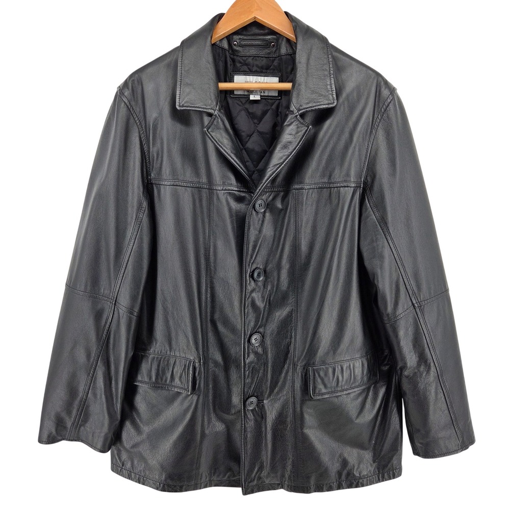 Wilsons Leather M.‎ Julian Mens Black Leather Button Up Blazer Jacket L